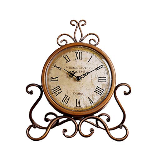 Vintage Retro Eisen Ornament batteriebetrieben leise Tischuhr Zuhause Schlafzimmer Wohnzimmer Büro Dekor Schreibtischuhr Tisch Nachttischuhren Wecker tragbarer Alarm Nachttisch nicht tickend nicht von Thewasc