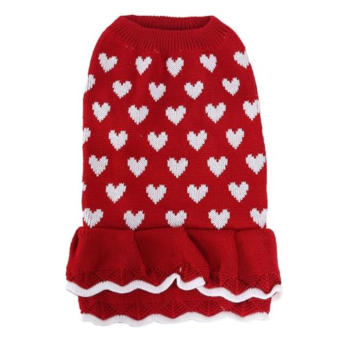 Warmes Valentinstags-Hunde- und Katzen-Pulloverkleid mit Herzmuster-Designs für kleine Haustiere, Winter-Strickwaren, Haustierkleidung, Strickkleid von Thewasc