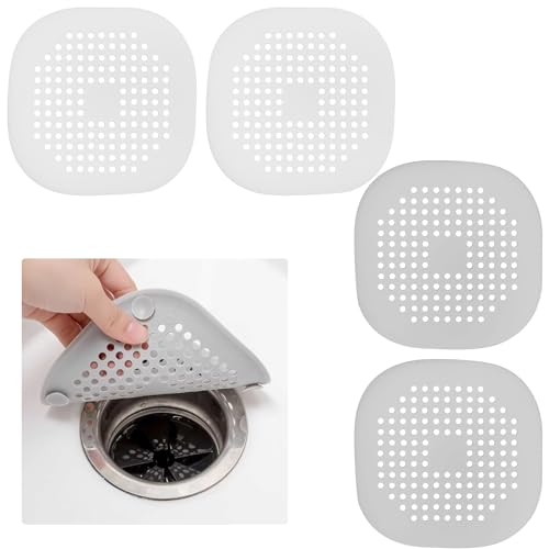 Thgtao 4 Stück Abflusssieb Silikon, Haarsieb Dusche, Haarsieb Badewanne, Duschsieb Abfluss, Abflusssieb Für Badezimmer Badewanne Und Küche (2 Grau2 Weiß) von Thgtao