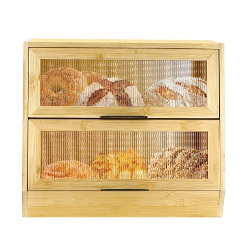 Thick&Thin Brotkasten für Küchenarbeitsplatte, Brotaufbewahrung aus Holz für Küchen-Organizer, große Kapazität mit Fenster, hausgemachter Brotkasten, doppellagiger Eckbrotkasten von Thick&Thin