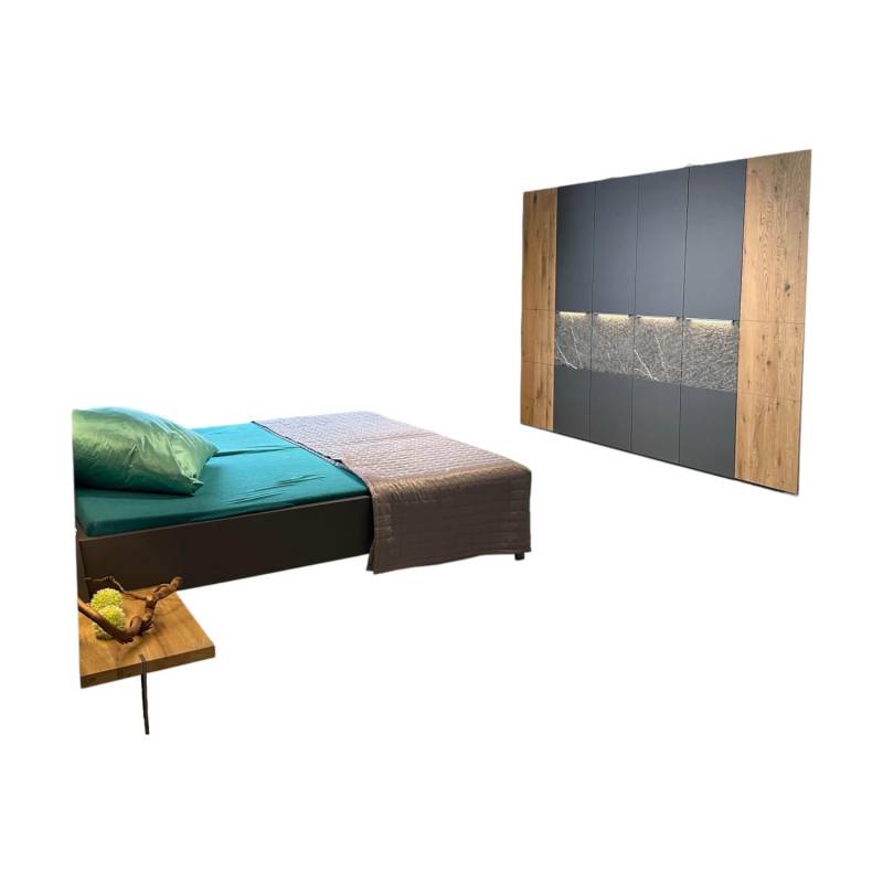 Schlafzimmer Milo Wildeiche Massiv Gebürstet Lack Graphit Akzent Naturstein Grau... von Thielemeyer