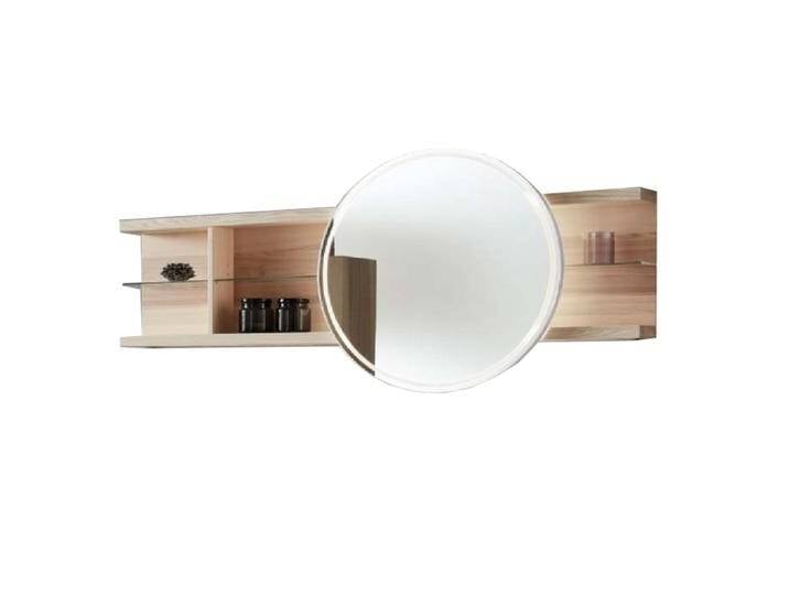 Thielemeyer Fresh Badmöbel Hängeregal mit verschiebbarem Rundspiegel in Ausführung Massivholz Strukturesche oder Wildeiche wählbar von Thielemeyer