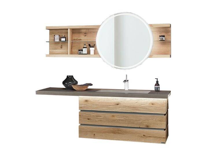 Thielemeyer Fresh Badmöbel-Set 800002 in Wildeiche massiv mit grauen Absetzungen mit Unterschrank Waschtischplatte und Hängeregal mit Spiegel Thielemeyer Fresh Badmöbel-Set 800002 in Wildeiche massiv mit grauen Absetzungen mit Unterschrank Waschtischplatte und Hängeregal mit Spiegel von Thielemeyer