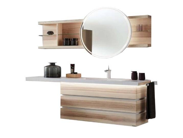 Thielemeyer Fresh Badmöbel-Set 801001 in Strukturesche massiv mit weißen Absetzungen mit Unterschrank Waschtischplatte Hängeregal mit Spiegel Thielemeyer Fresh Badmöbel-Set 801001 in Strukturesche massiv mit weißen Absetzungen mit Unterschrank Waschtischplatte Hängeregal mit Spiegel von Thielemeyer