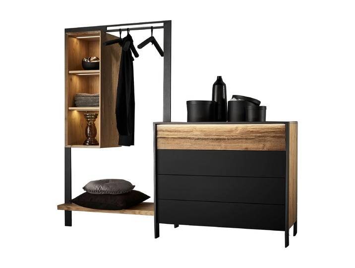 Thielemeyer Steel Kommode mit 4 Schubkästen mit Anstellgarderobe links Ausführung Wildeiche Massivholz mit Colorglas Graphit optional mit Beleuchtung Thielemeyer Steel Kommode mit 4 Schubkästen mit Anstellgarderobe links Ausführung Wildeiche Massivholz mit Colorglas Graphit optional mit Beleuchtung von Thielemeyer