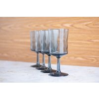 Vintage Blau Graue Kelche Gedrehte Gerippte Weingläser, 4Er Set von ThiesPowell