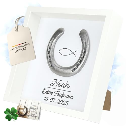 Taufgeschenk | Hufeisen im Bilderrahmen | Glücksbringer mit Personalisierung | Personalisiertes Geschenk zu Taufe + Konfirmation | Persönliches Geschenk Täufling | Geschenk Taufe (Poliert - Fisch) von Thiger