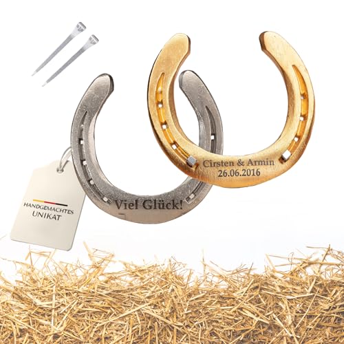 Thiger Hufeisen mit Gravur aus Eisen | echtes schweres Pferdehufeisen personalisiert | von Hand aufgearbeitet | Glückshufeisen mit Namen als Glücksbringer für jeden Anlass Geschenk von Thiger