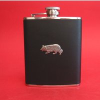 Border Collie Design Schwarz Leder 6 Unzen Flachmann Hund Geschenk Für Papa Flasche Vatertagsgeschenk von ThimblesnObjectDart