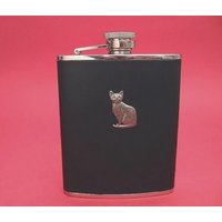 Cat Design Schwarz Leder 6 Unzen Flachmann Kurzhaarige Katze Geschenk von ThimblesnObjectDart
