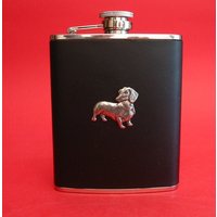 Dackel Design Schwarz Leder 6 Unzen Flachmann Hund Geschenk Dad Hochzeitsgeschenk Für Ihn Vatertagsgeschenk von ThimblesnObjectDart