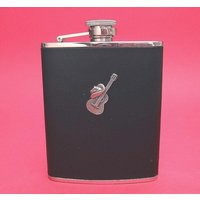Gitarre Und Cowboy-Hut Entwerfen Schwarzes Leder 6 Unzen Flachmann, Land Western Geschenk von ThimblesnObjectDart