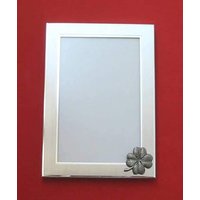 Vierblättriges Kleeblatt-Design-Porträt-Bilderrahmen 15 X 10 cm Mit Handgegossenem Zinnmotiv Viel Glück Geschenk von ThimblesnObjectDart