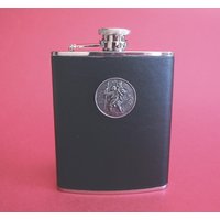 st Christopher Schwarz Leder 6 Unzen Flachmann von ThimblesnObjectDart
