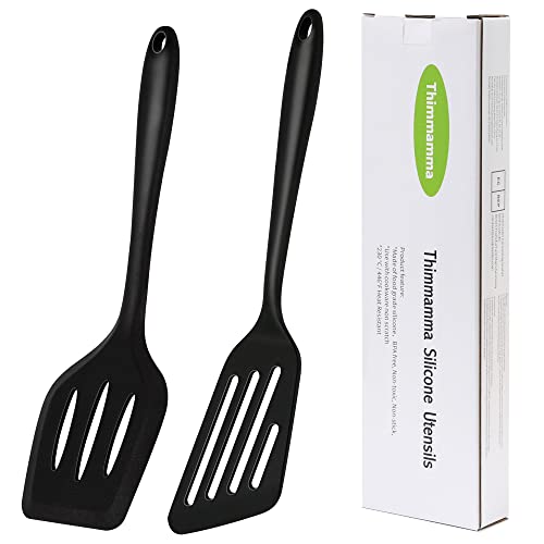 Pfannenwender, Hitzebeständiger Silikon Pfannenwender Spatel Küchenhelfer Set, Spülmaschinengeeignet Antihaft groß Turner Kochgeschirr Schwarz Pfannenwender Zum zum Kochen, Backen, Flip, 34cm von Thimmamma