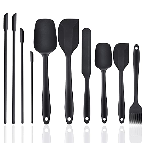 Teigschaber, 10 teiliges Silikon Teigspachtel Backpinsel Jar Spatel Set, Hitzebeständig, BPA Frei, Nicht Stick, Spülmaschinengeeignet Silikonspatel mit Metallkern für Kochen Backen, -30°C bis +200°C von Thimmamma