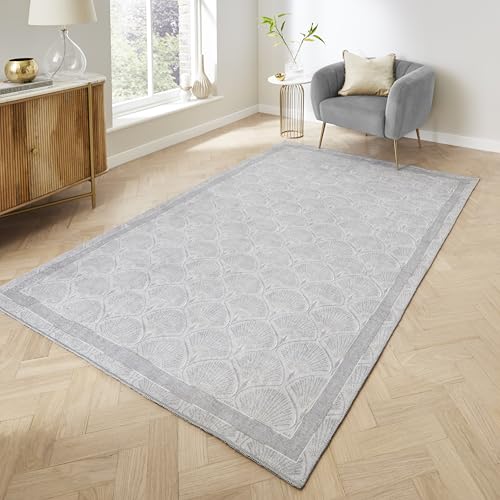 Think Rugs Catherine Lansfield Deco Peacock Waschbarer Teppich, silberfarben von Think Rugs