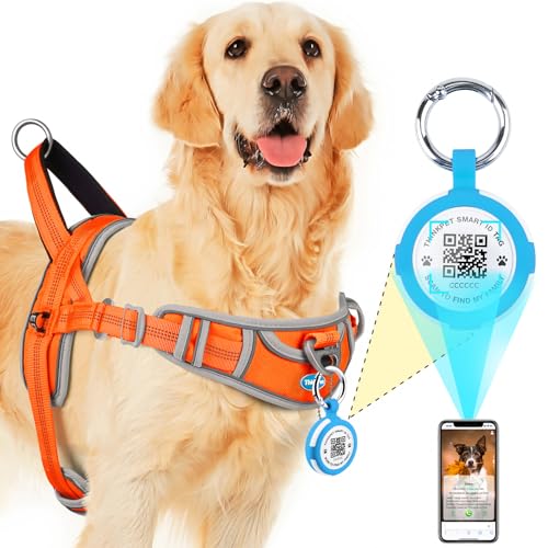 ThinkPet Hundegeschirr für große Hunde ohne Zug mit QR Code, AirTags Holder Smart ID Tags, verstellbar, reflektierend und atmungsaktiv, mit Front-Clip Griff für die Ausbildung XL Orange ThinkPet Hundegeschirr für große Hunde ohne Zug mit QR Code, AirTags Holder Smart ID Tags, verstellbar, reflektierend und atmungsaktiv, mit Front-Clip Griff für die Ausbildung XL Orange von ThinkPet