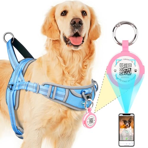 ThinkPet Hundegeschirr für große Hunde ohne Zug mit QR Code, AirTags Holder Smart ID Tags, verstellbar, reflektierend und atmungsaktiv, mit Front-Clip Griff für die Ausbildung XXL Hellblau ThinkPet Hundegeschirr für große Hunde ohne Zug mit QR Code, AirTags Holder Smart ID Tags, verstellbar, reflektierend und atmungsaktiv, mit Front-Clip Griff für die Ausbildung XXL Hellblau von ThinkPet