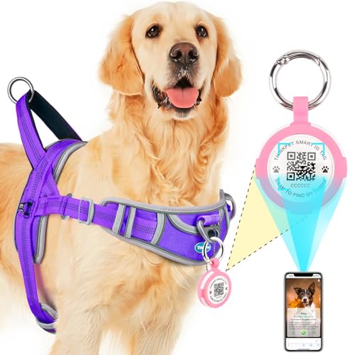 ThinkPet Hundegeschirr für große Hunde ohne Zug mit QR Code, AirTags Holder Smart ID Tags, verstellbar, reflektierend und atmungsaktiv, mit Front-Clip Griff für die Ausbildung XXL Licht Pruple ThinkPet Hundegeschirr für große Hunde ohne Zug mit QR Code, AirTags Holder Smart ID Tags, verstellbar, reflektierend und atmungsaktiv, mit Front-Clip Griff für die Ausbildung XXL Licht Pruple von ThinkPet