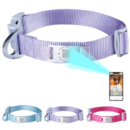ThinkPet Intelligenter QR-Code Hundehalsband - Aus Nylon, Verstellbare Größe, Langlebig & Komfortabel, Echtzeit-Ortung mit Kontaktinformationen des Besitzers-Violett Farbe-Klein(Halsumfang:22-30cm) von ThinkPet