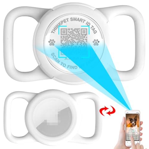 ThinkPet AirTag Hundehalsband mit QR-Code Smart Pet ID Tag, Dual-Loop Tracker Halter mit Smart QR Code, wasserdicht staubdicht Silent Airtag Halter Mitte Weiß ThinkPet AirTag Hundehalsband mit QR-Code Smart Pet ID Tag, Dual-Loop Tracker Halter mit Smart QR Code, wasserdicht staubdicht Silent Airtag Halter Mitte Weiß von ThinkPet