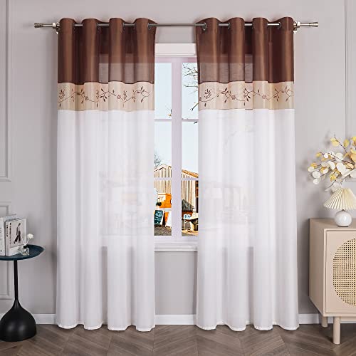 Thinkbay Bestickt Ösen Gardine mit Bordüre 1er-Pack Vorhang H*B 245*140cm Kaffeebraun Thinkbay Bestickt Ösen Gardine mit Bordüre 1er-Pack Vorhang H*B 245*140cm Kaffeebraun von Thinkbay