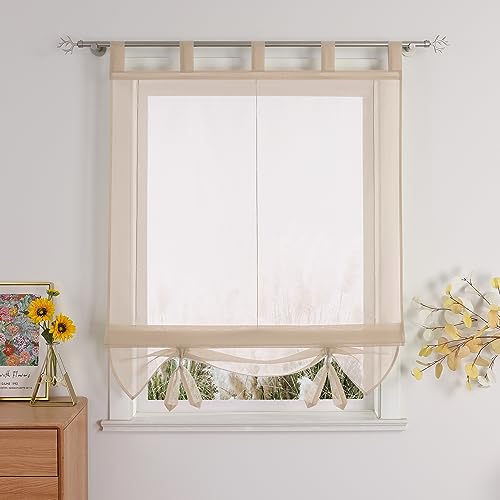 Thinkbay Voile Raffrollo mit Schlaufen Gardine transparenter Vorhang H*B 155 * 140cm Sand von Thinkbay