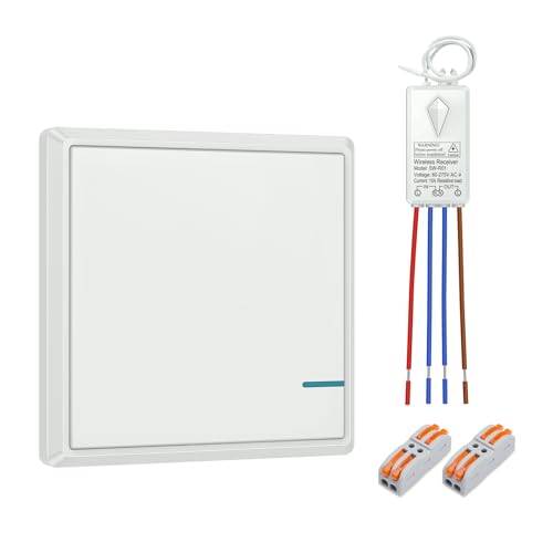 230V Lichtschalter Set, Thinkbee An Aus Schalter Wireless Drahtlose Elektrische Schalter mit Empfänger, 433MHz RF Funkschalter 500M Reichweite, Wireless Lighting Switch for Fixtures 80~275V 10A 1000W von Thinkbee