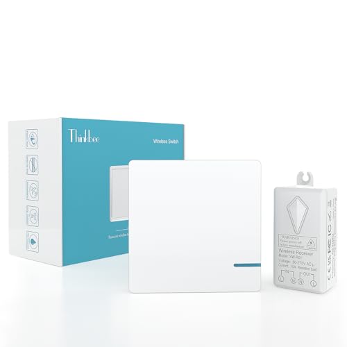 Funkschalter, 230V Thinkbee Wireless Lichtschalter Set mit Funk Fernbedienung, Wasserdicht Staubdicht Feuerfest Funktaster mit Empfaenger Fernbedienung 1000W Geräte bis zu 500 m, -40~+70℃, SWN 1 Set von Thinkbee