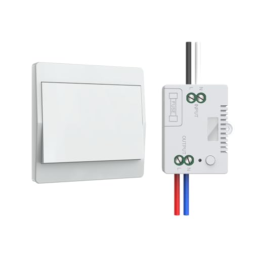 Thinkbee 230V Funk Lichtschalter Set - Selbstversorgender Funkschalter Ohne Batterie Drahtloser Schalter Wasserdicht Wandschalter Steuern Sie Ihre Lampe bis zu 200 m fern (Non-dimmable) von Thinkbee