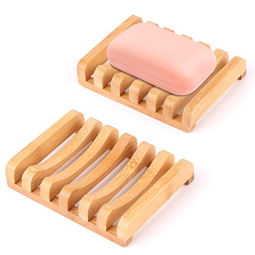 Thinkcase Seifenschale Holz Dusche (2 Stück), Seifenablage Handarbeit Seifenhalter Halter Bad Waschbecken Deck Seifenhalterung, Natürliche Bambus Seifenkiste Seifen Box Für Seife Scrubber Schwämme von Thinkcase