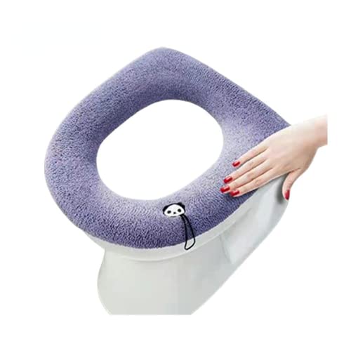 Thinkhappyyoyo WC-Sitzbezug, warme Winter-Toilettensitz-Matte, waschbarer WC-Deckelbezug, gestrickt, weich, O-Form, Bidet-Bezug, Badezimmer-Toiletten-Pad, Kissen mit Griff (lila) von Thinkhappyyoyo