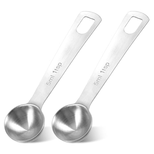 2Stück Messlöffel,Mini-Messlöffel,Messlöffel 5ml Edelstahl,Kaffeelöffel Portionierer,Kaffeedosierlöffel,Einzelner Messlöffel,Gewürzlöffel,Metall Messlöffel,Trockene Flüssige Löffel,für Backen Kochen von Thinp