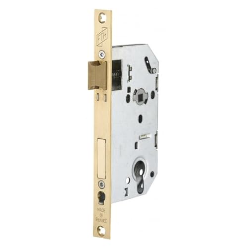 FTH – Einbauschlosskasten FTH SE 50 mit Rückruf der Halbdrehung durch Schlüssel, Achse 50 mm, Achsabstand 70 mm, quadratisch 7 mm, Kopfstütze vermessingt mit quadratischen Enden von FTH