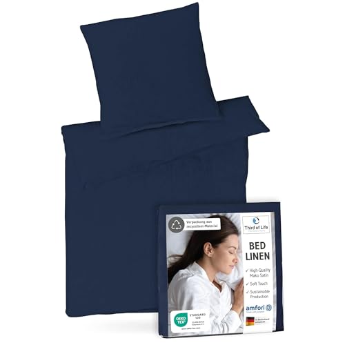 𝐏𝐑𝐄𝐌𝐈𝐔𝐌 Bettwäsche 135x200 - Luxus Set aus 100% Mako-Satin Baumwolle, Oekotex zertifiziert, Extra weich und designed in Germany, Bezug Bettdecke 135 x 200, Kissen 80x80 cm, 60 Grad waschbar von Third of Life
