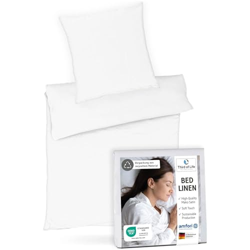 𝐏𝐑𝐄𝐌𝐈𝐔𝐌 Bettwäsche 135x200 - Luxus Set aus 100% Mako-Satin Baumwolle, Oekotex zertifiziert, Extra weich und designed in Germany, Bezug Bettdecke 135 x 200, Kissen 80x80 cm, 60 Grad waschbar von Third of Life