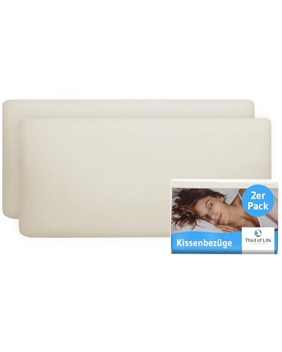 Kissenbezug 40 x 80 Elfenbein-weiß, 2-er Set Kissenbezüge, Premium Mako-Baumwolle - Double Jersey, Kopfkissen-Bezüge für 40x80 Kissen, Pillow Cover für Seitenschläferkissen, Oeko-Tex Zertifiziert von Third of Life