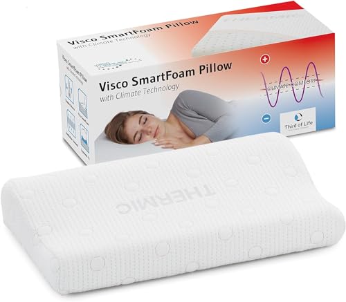 Third of Life Orthopädisches Kopfkissen für Wasserbetten NINAR, Visco Nackenkissen aus Memory Foam, Nackenstütz-Kissen mit thermoregulierendem Bezug, Kinder-Kissen ab 5 Jahren, 50x30x8/5 cm von Third of Life