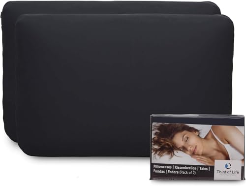 Kissenbezüge 40x60 Schwarz Doppelpack, Perfekt für Kopf-Kissen Elora, CLIMAR, NEKKAR & MIZAR, Baumwolle (Double Jersey), Bügelfrei & trocknergeeignet, Kissenhüllen 40 x 60, 2er Set mit Reißverschluss von Third of Life