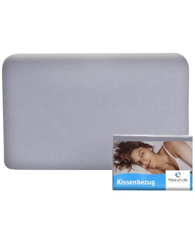 Kissenbezug 40x25 Grau Einzelpack, Perfekt für VOLAR Reisekissen, Mako-Baumwolle (Double Jersey), Bügelfrei & trocknergeeignet, Kissenhülle mit Reißverschluss, Oeko-Tex Zertifiziert von Third of Life