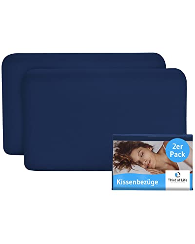 Kissenbezug 40x25 Nachtblau Doppelpack, Perfekt für VOLAR Reise-Kissen, Baumwolle (Double Jersey), Bügelfrei & trocknergeeignet, Kissenhüllen 2er Set mit Reißverschluss, Oeko-Tex Zertifiziert von Third of Life