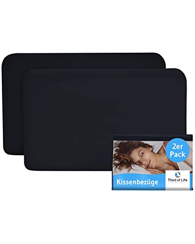 Kissenbezug 40x25 Schwarz Doppelpack, Perfekt für VOLAR Reise-Kissen, Baumwolle (Double Jersey), Bügelfrei & trocknergeeignet, Kissenhüllen 2er Set mit Reißverschluss, Oeko-Tex Zertifiziert von Third of Life