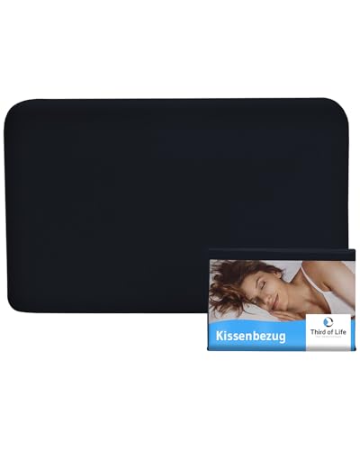 Kissenbezug 40x25 Schwarz Einzelpack, Perfekt für VOLAR Reisekissen, Mako-Baumwolle (Double Jersey), Bügelfrei & trocknergeeignet, Kissenhülle mit Reißverschluss, Oeko-Tex Zertifiziert von Third of Life