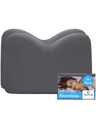 Kissenbezug Dunkelgrau Doppelpack für Re-Charge & Recovery Kopfkissen, Baumwolle (Double Jersey), Bügelfrei & trocknergeeignet, Kissenhüllen 2er Set mit Reißverschluss, Oeko-Tex Zertifiziert von Third of Life