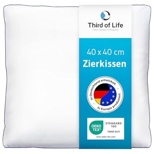 Kissen 40x40 inSPIRO vom Preisträger des Innovationspreis Ergonomie, Kleines Zierkissen, Weiche Kissenfüllung, Sofa-Kissen für Allergiker, Kuschelkissen, Dekokissen für Couch, Bett, 95° waschbar von Third of Life