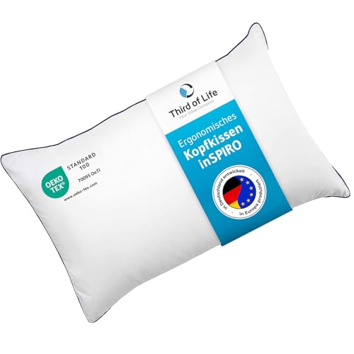 Kopfkissen 40x60 inSPIRO, Premium Kissen von Schlafexperten entwickelt, Ergonomisches Schlafkissen für Seitenschläfer, Rückenschläfer, Bauchschläfer, Ideales HWS Nackenstützkissen, Pillow made in EU von Third of Life