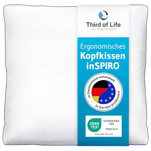 Kopfkissen 80x80 inSPIRO, Premium Kissen von Schlafexperten entwickelt, Ergonomisches Schlafkissen für Seitenschläfer, Rückenschläfer, Bauchschläfer, Ideales HWS Nackenstützkissen, Pillow Made in EU von Third of Life