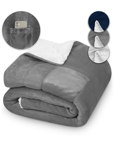 Kinder-Kuscheldecke 130x150 KAMI Sherpa dunkelgrau, Flauschig & weich, Kleine Tagesdecke für den Winter, Kinder-Decke für Sofa, Kinderzimmer, Couchdecke klein 130 x 150 cm mit Tasche & Hygieneschutz von Third of Life