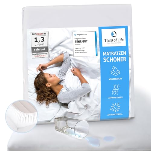 Matratzenschoner 200 x 200 cm wasserdicht, Atmungsaktive Matratzenauflage, Anti-Milben Matratzenbezug, Wasserundurchlässiger Matratzen-Schutz, Matratzen-Topper 200x200, Hygienische Bettunterlage von Third of Life